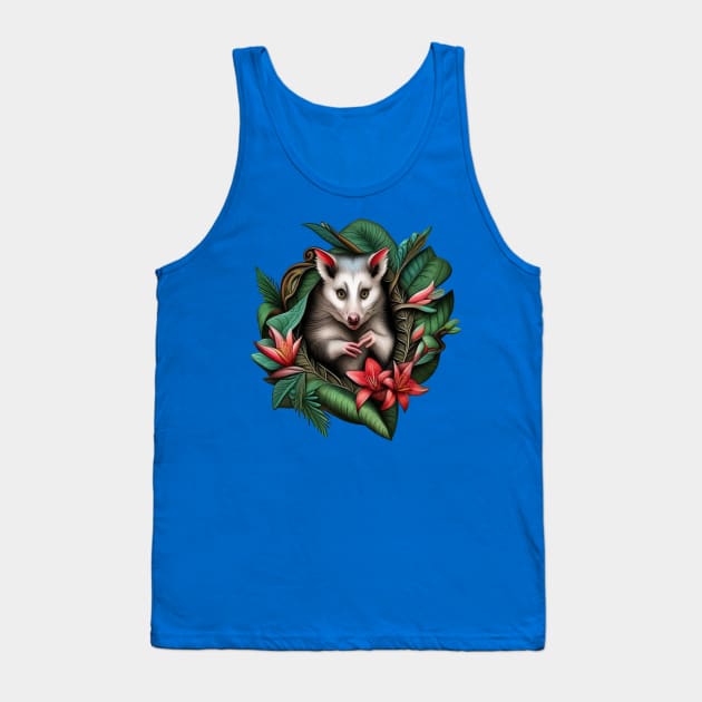 North American Opossum Surrounded By Carolina Lily Tattoo Art Tank Top by taiche